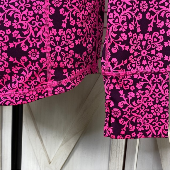 Ideology Floral Damask Print Quarter Zip Athletic Top Purple Pink Medium - Picture 7 of 14